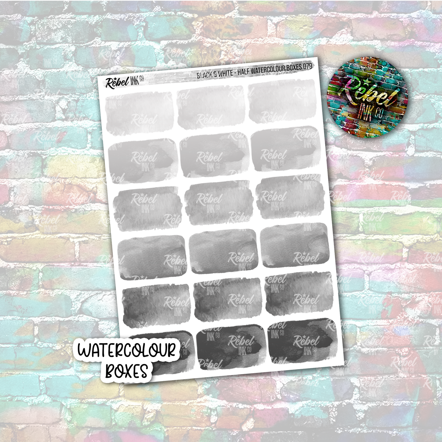 Black & White - Watercolour Half Boxes