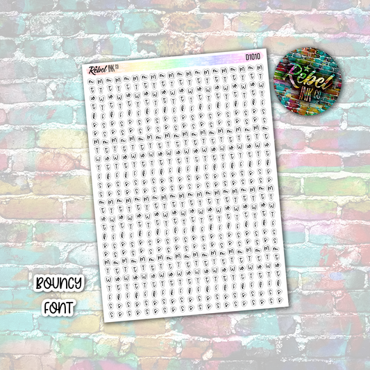 Week Day Initial Stickers - Tiny - Bouncy Font