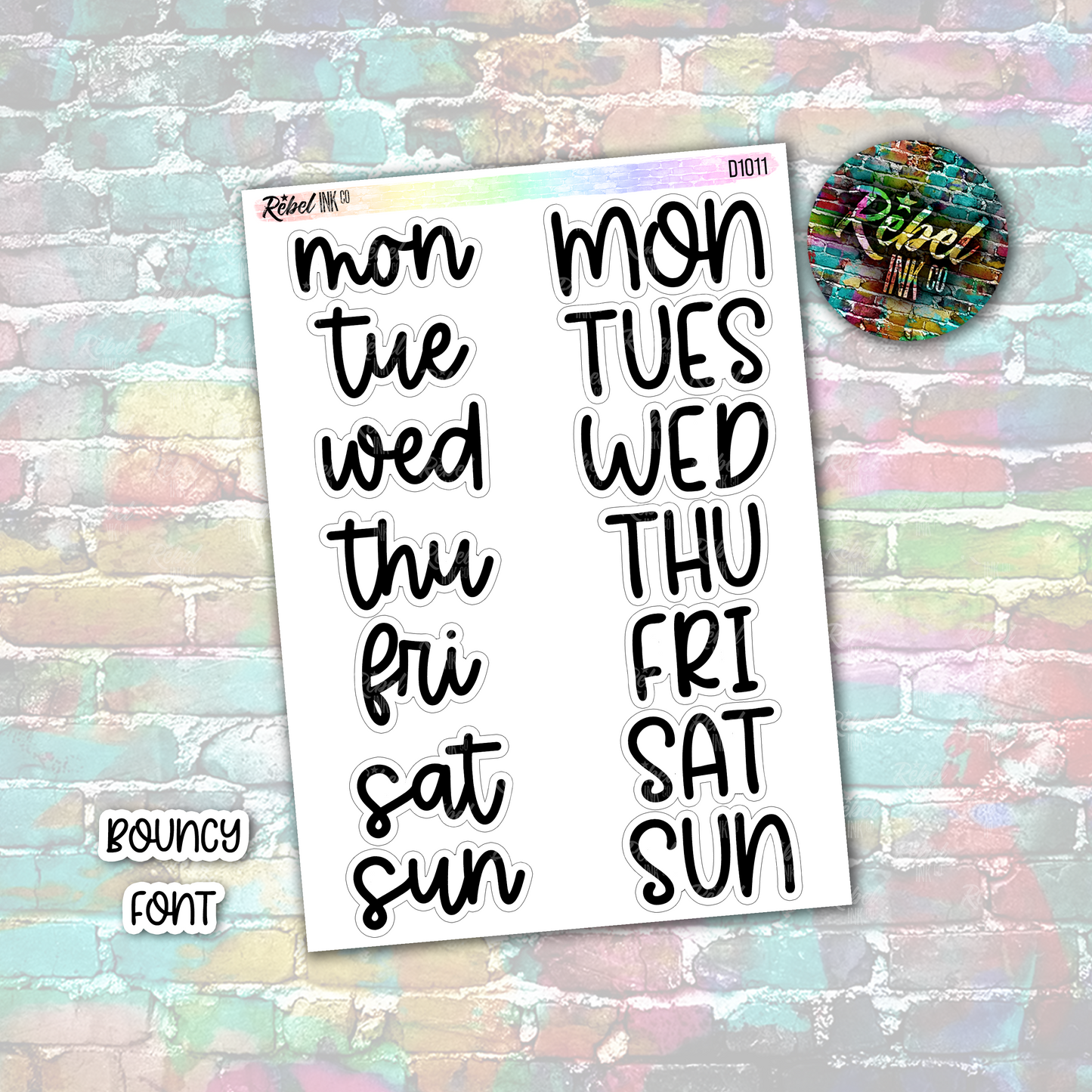 Week Day Abbreviated Stickers - Extra Large - Bouncy Font