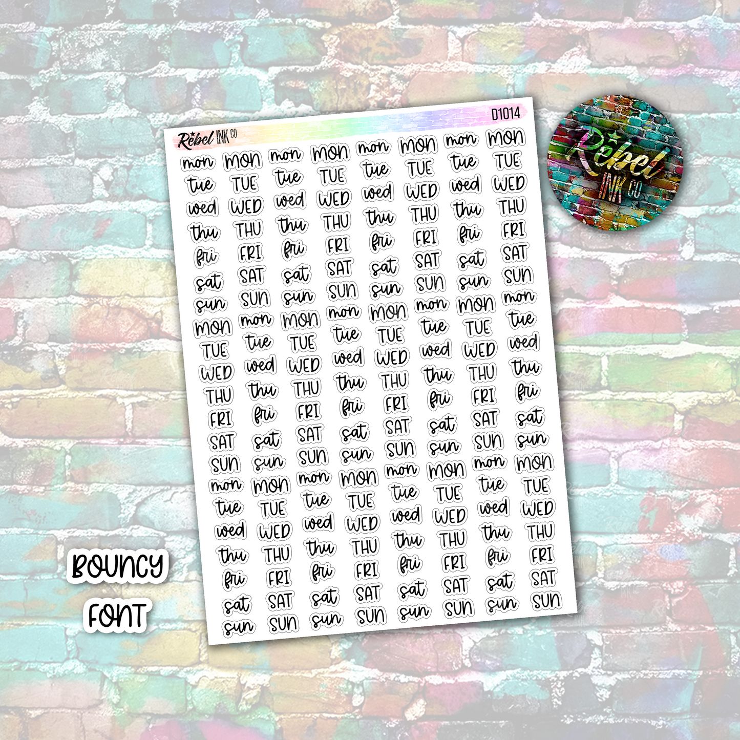 Week Day Abbreviated Stickers - Small - Bouncy Font