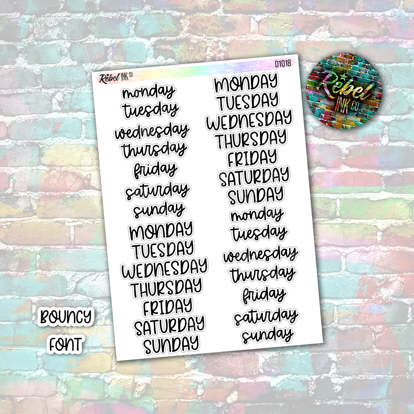 Week Day Stickers - Large - Bouncy Font