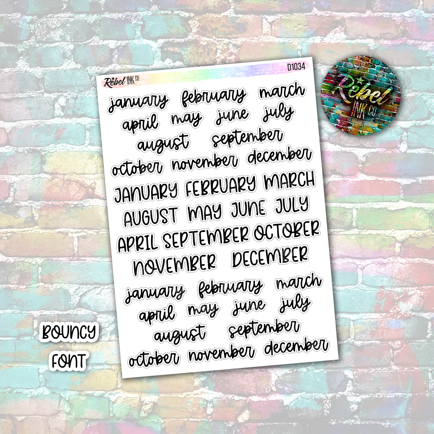 Month Stickers - Large - Bouncy Font
