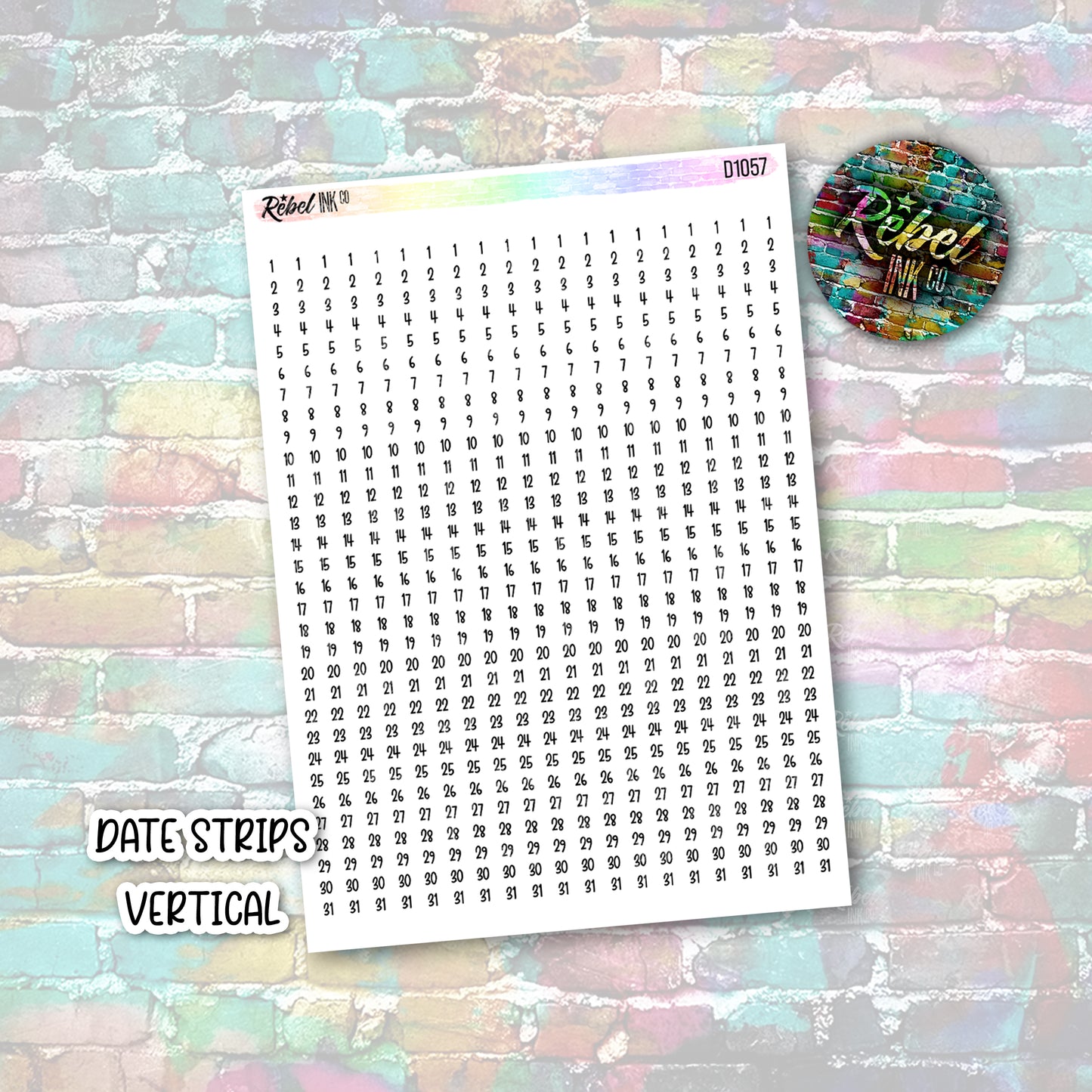 Date Strip Stickers - Vertical - Bouncy Font