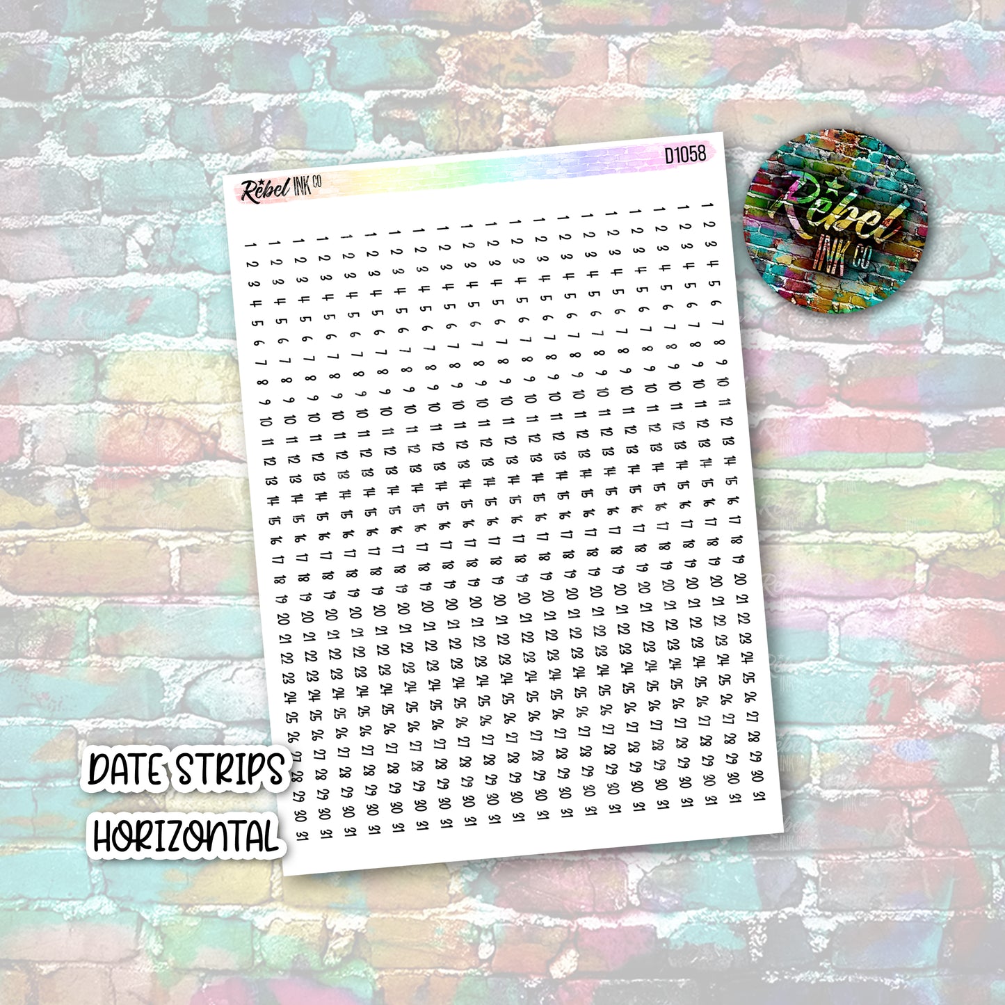 Date Strip Stickers - Horizontal - Bouncy Font