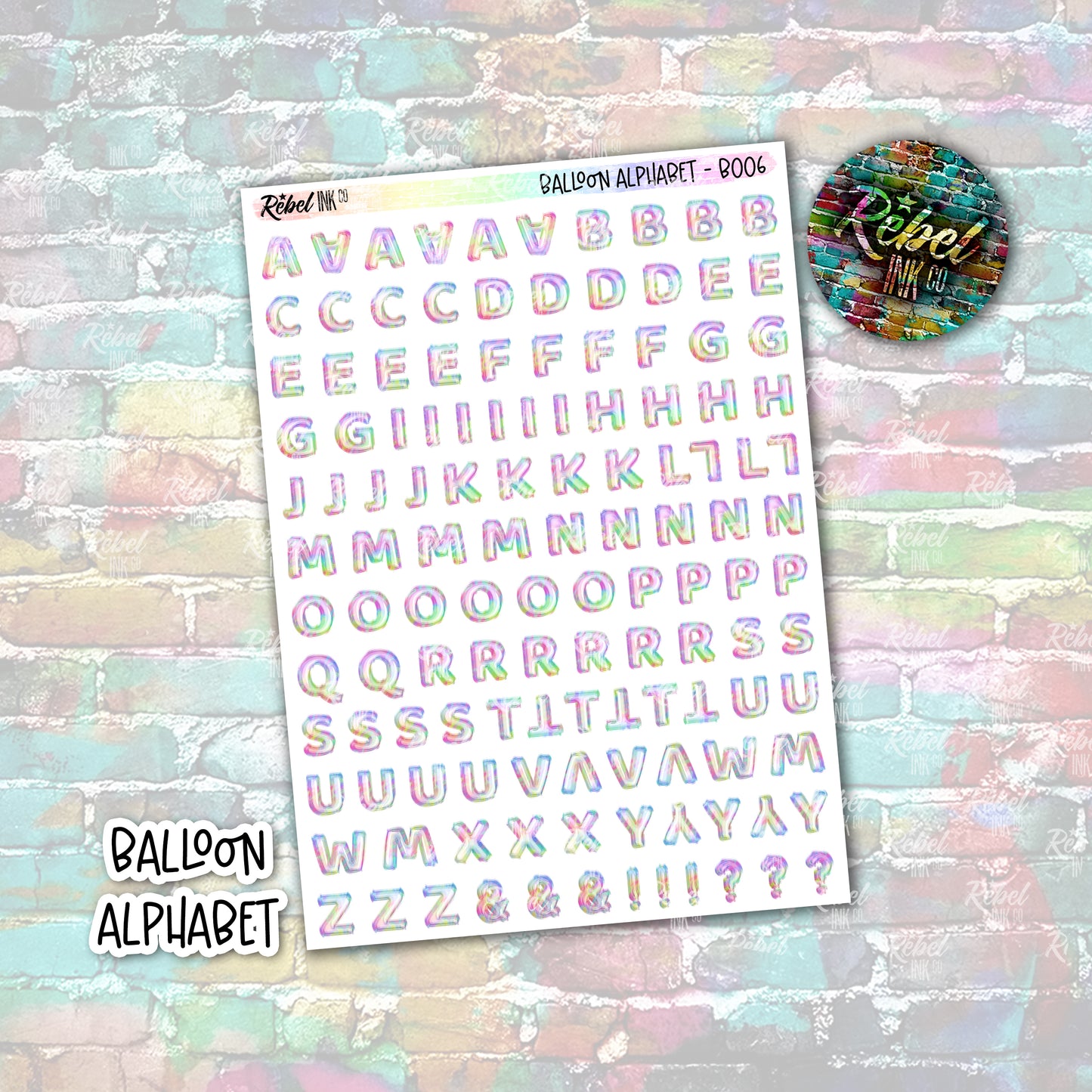 Iridescent Balloon Alphabet Stickers