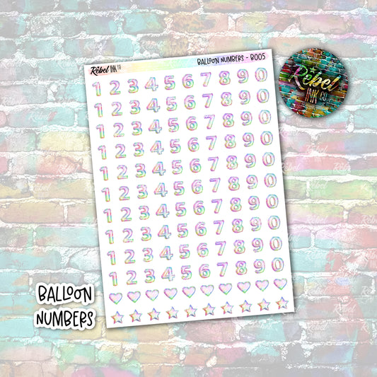 Iridescent Balloon Number Stickers