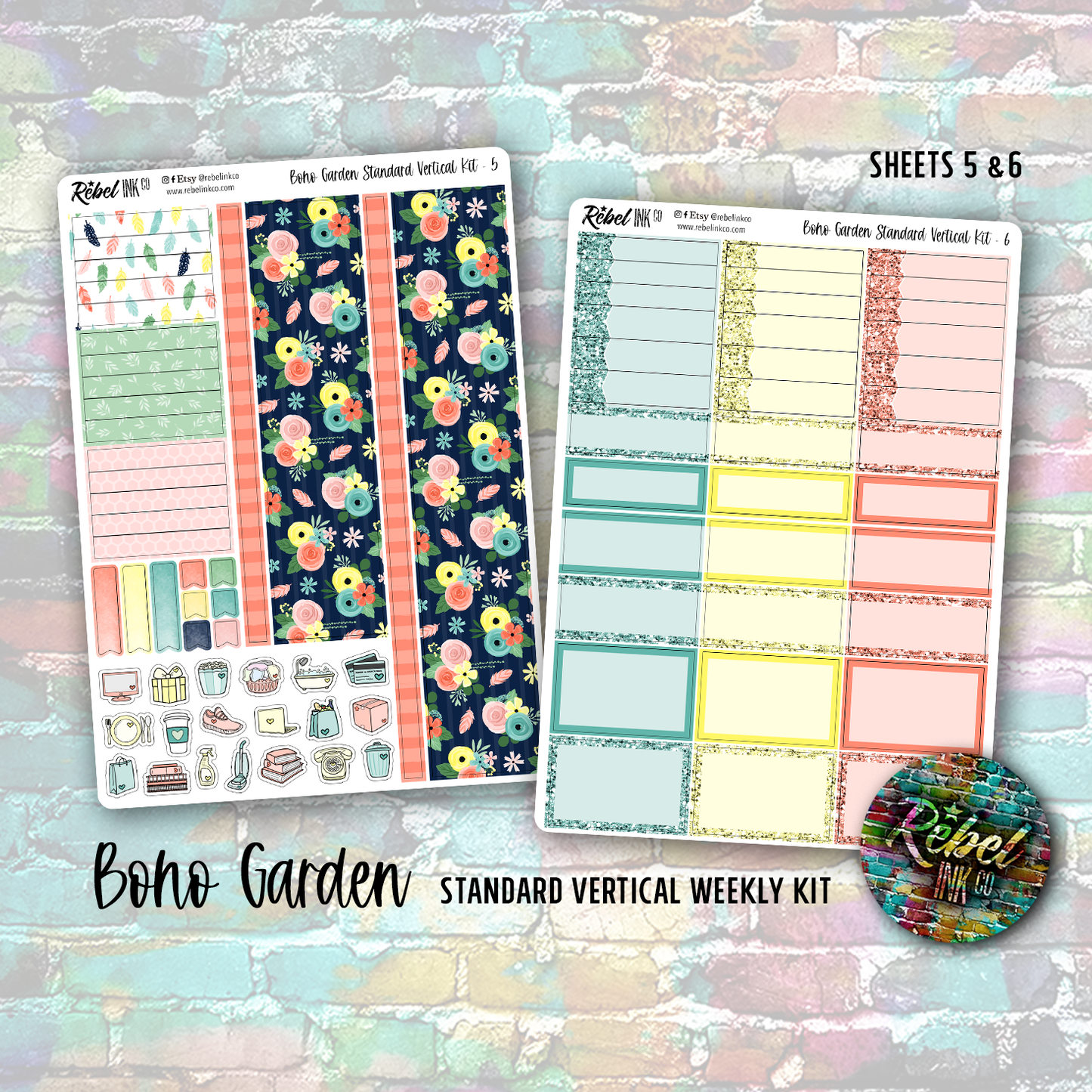 Boho Garden - Standard Vertical Planner Sticker Kit