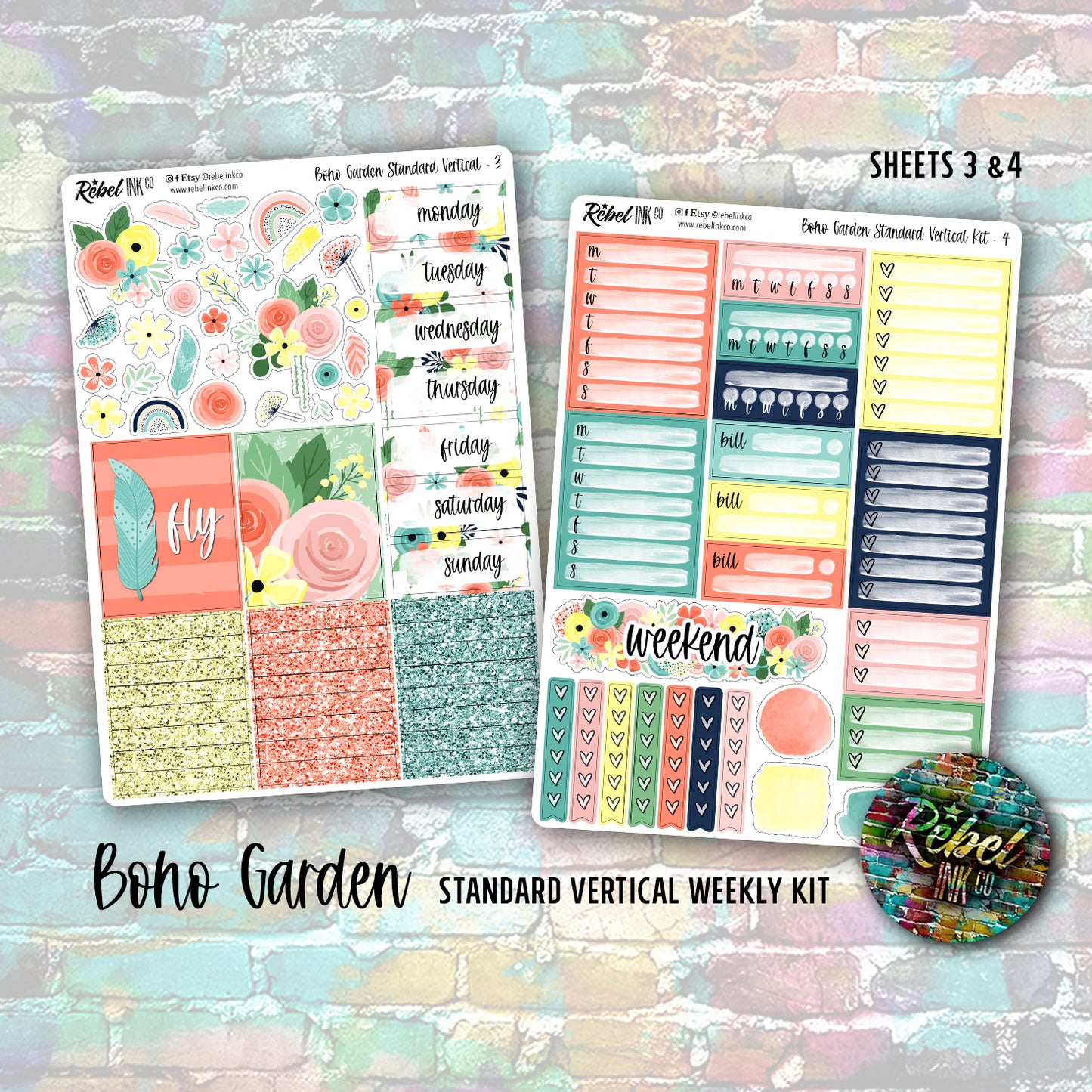 Boho Garden - Standard Vertical Planner Sticker Kit