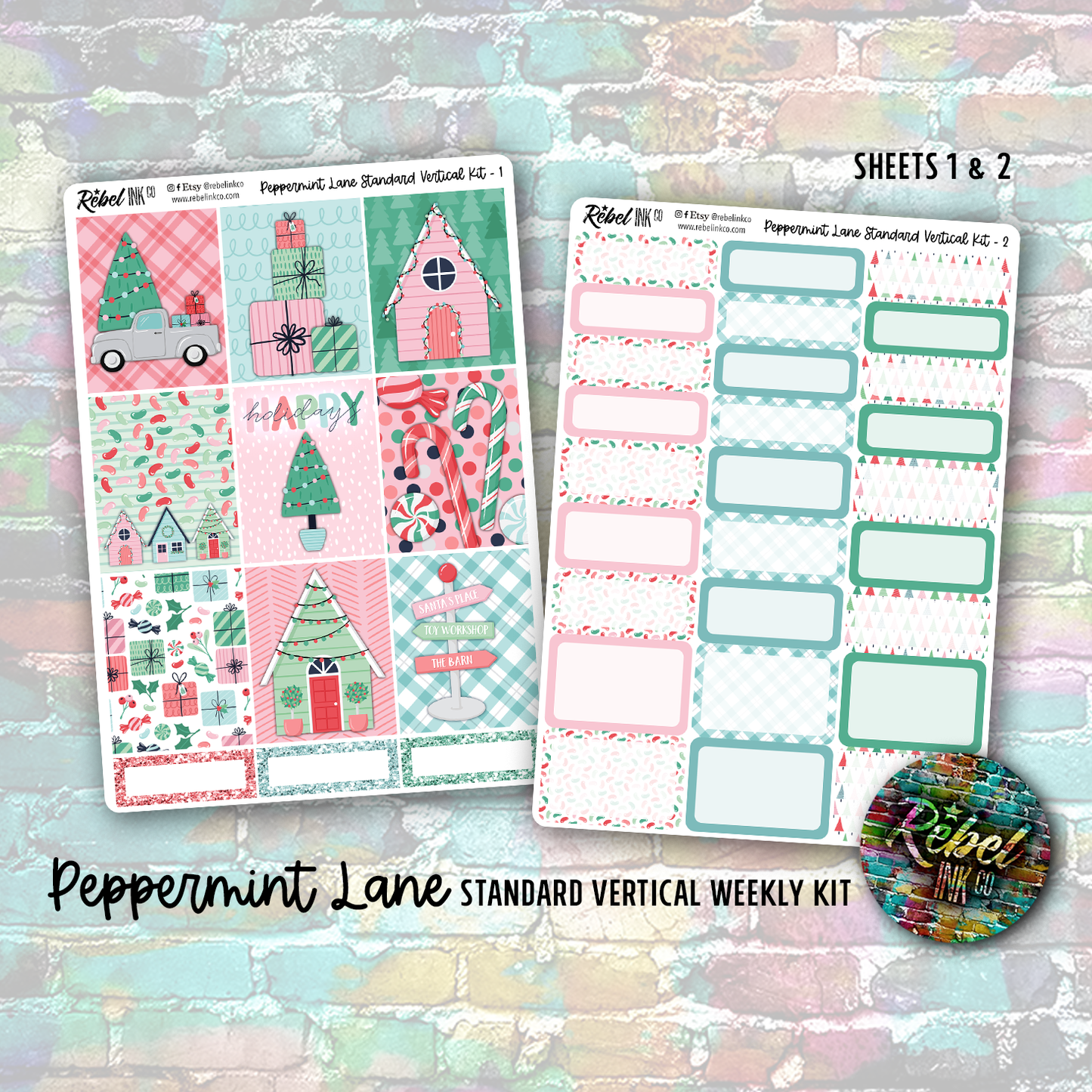 Peppermint Lane - Standard Vertical Planner Sticker Kit