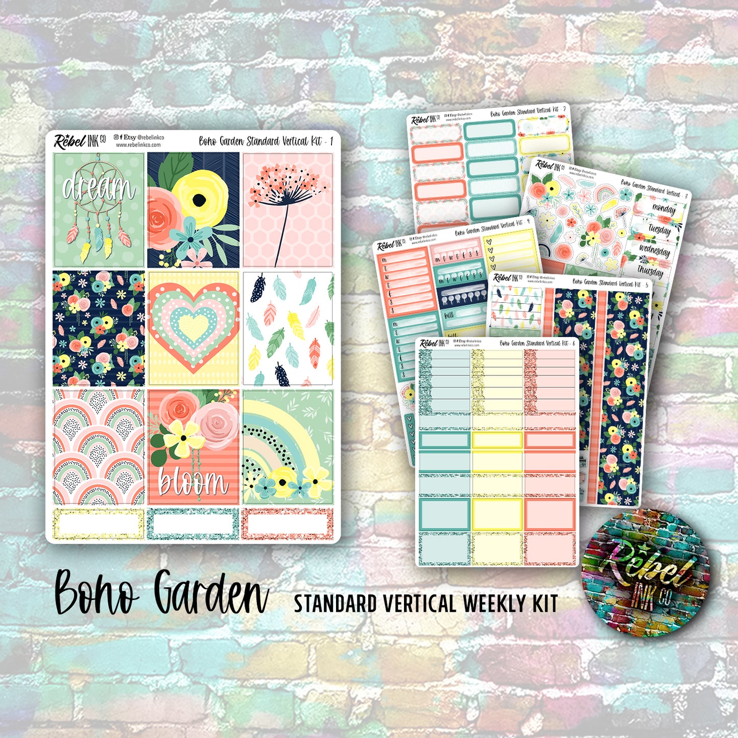 Boho Garden - Standard Vertical Planner Sticker Kit