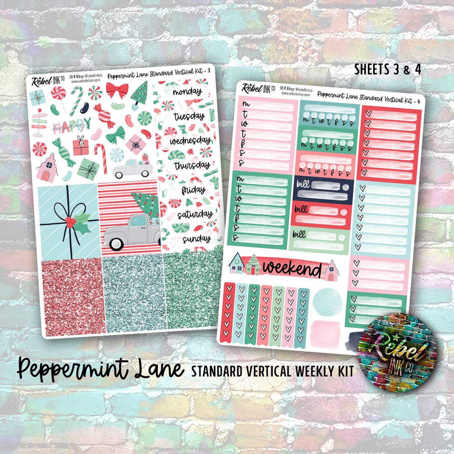 Peppermint Lane - Standard Vertical Planner Sticker Kit