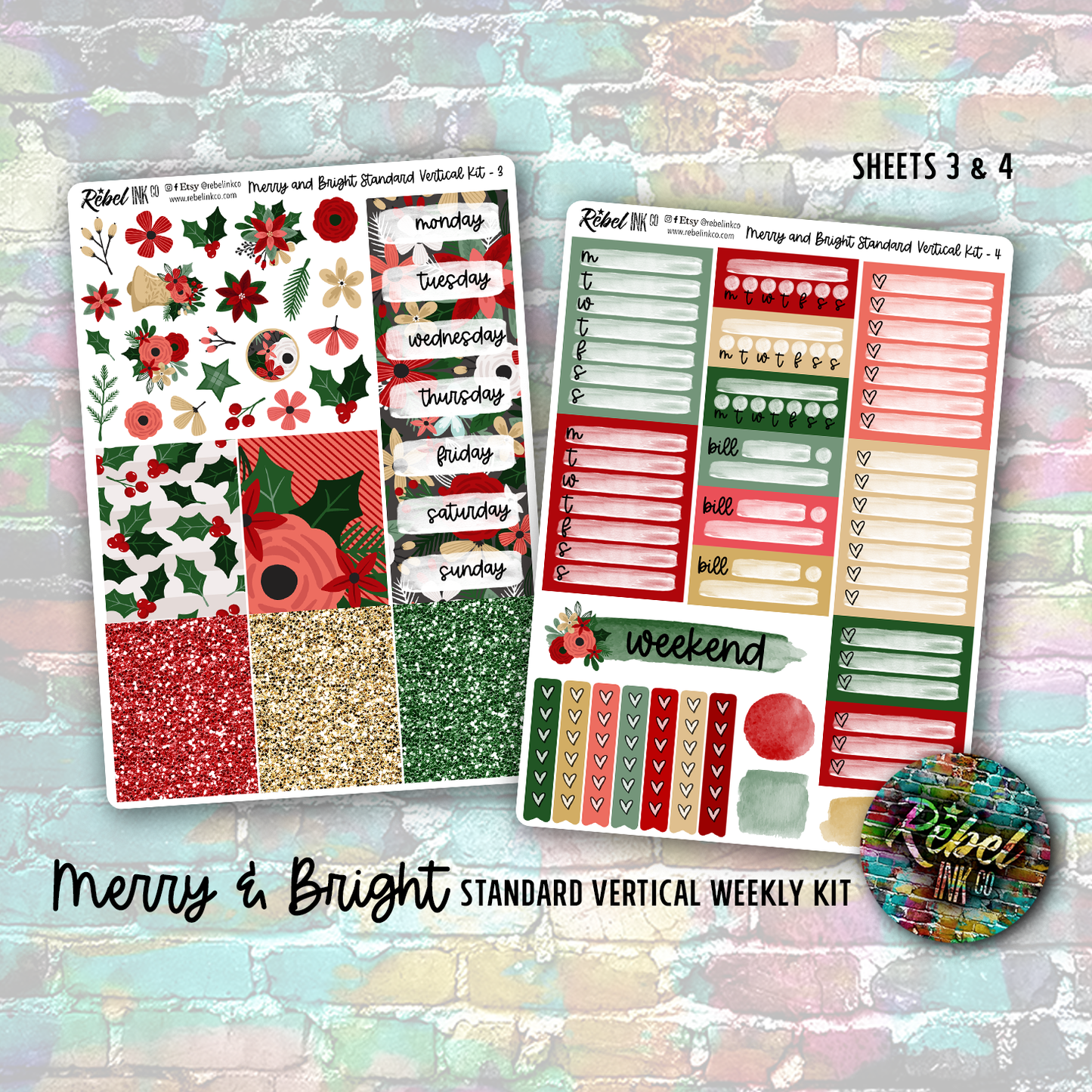 Merry & Bright - Standard Vertical Planner Sticker Kit