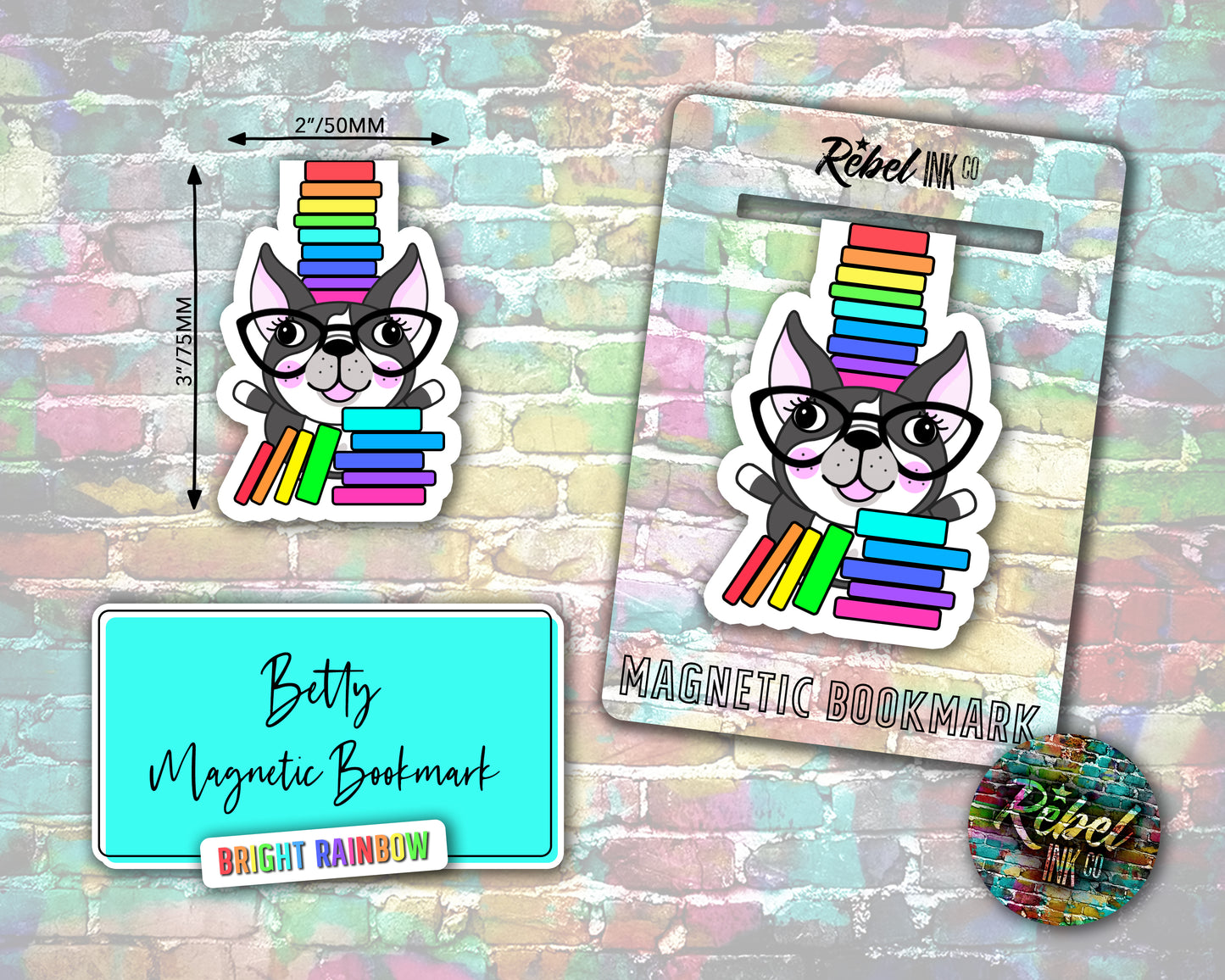 Book Stack Betty Magnetic Bookmark - Bright Rainbow