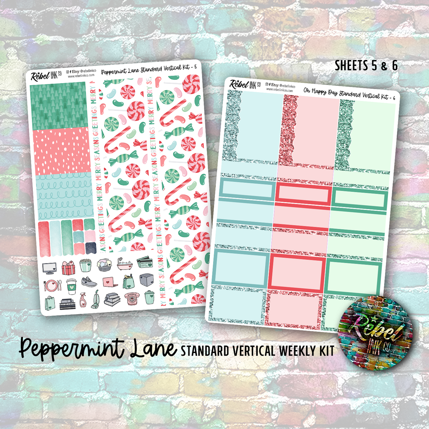 Peppermint Lane - Standard Vertical Planner Sticker Kit
