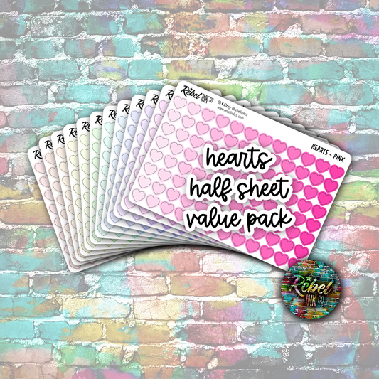 Heart Stickers - Half Sheet Rainbow Value Pack