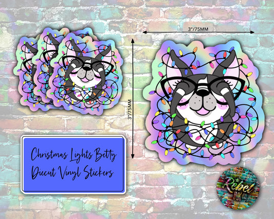 Christmas Lights Betty - Holographic Vinyl Diecut Sticker