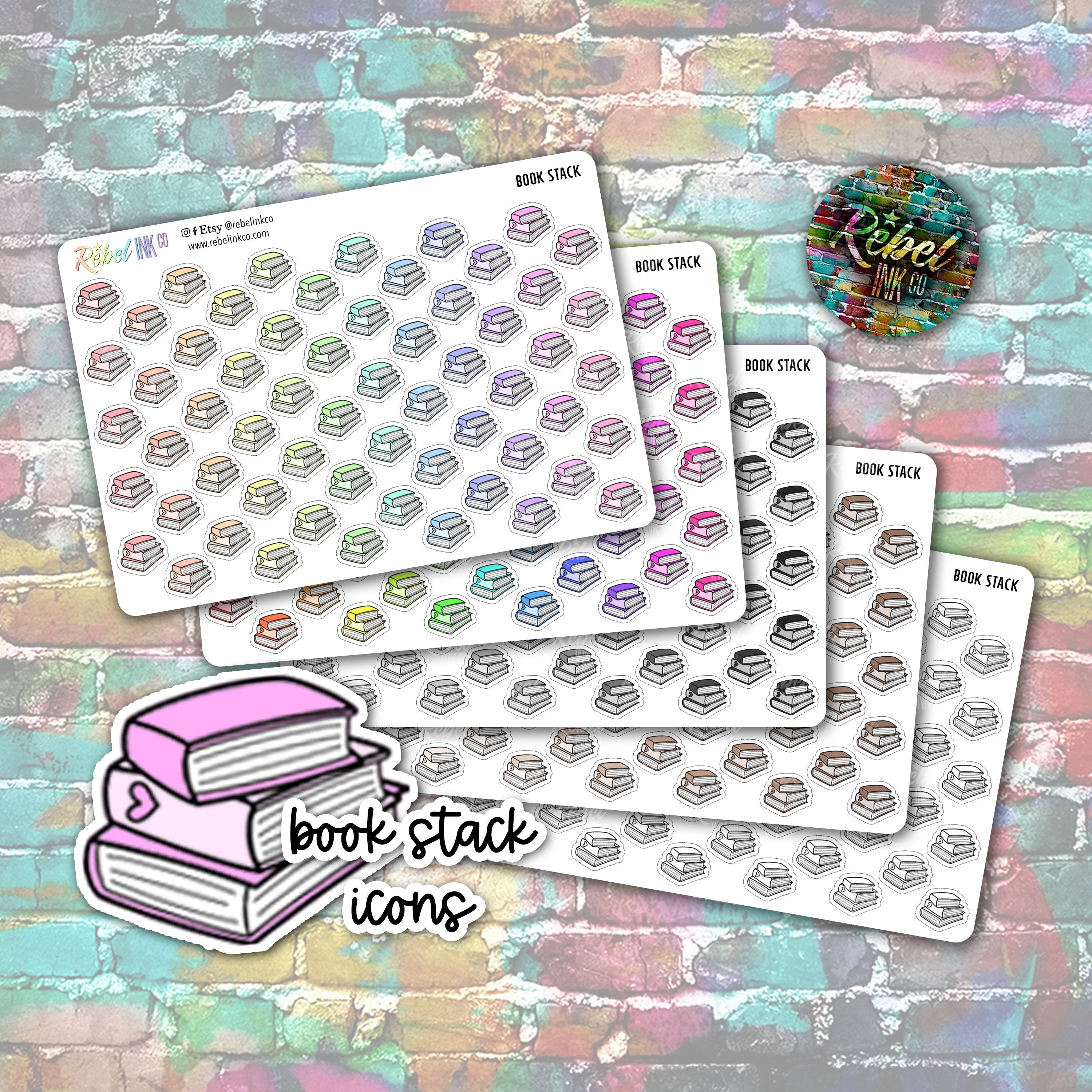 Book Stack Icon Stickers Rebelinkco