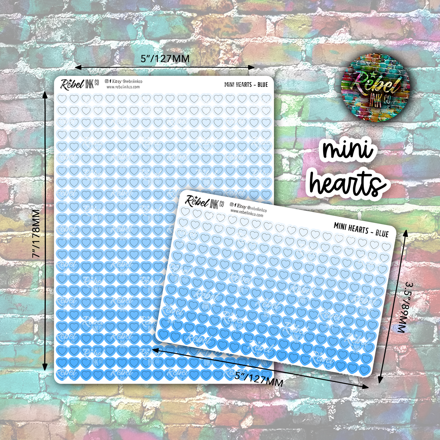 Mini Heart Stickers - Blue Ombre
