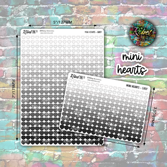 Mini Heart Stickers - Grey Ombre