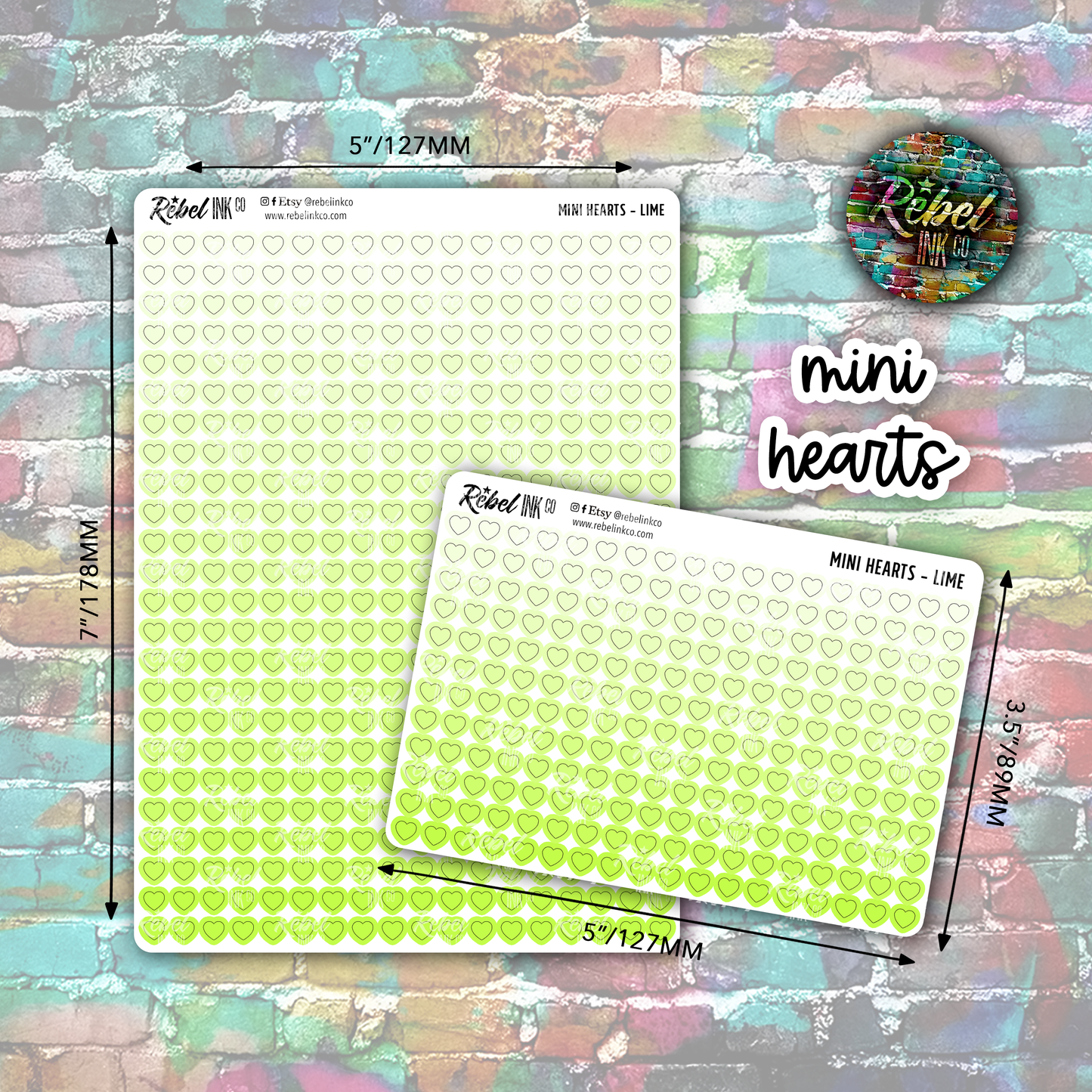Mini Heart Stickers - Lime Ombre