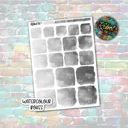 Black & White - Watercolour Square Boxes