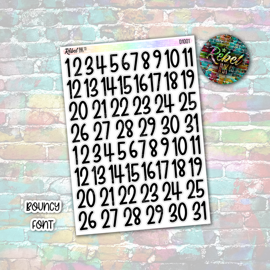 Date Stickers - Extra Large - Bouncy Font