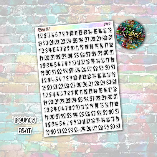 Date Stickers - Large - Bouncy Font