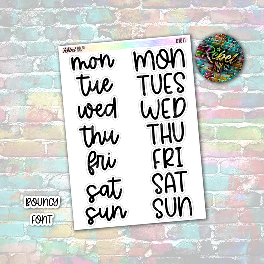 Week Day Abbreviated Stickers - Extra Large - Bouncy Font