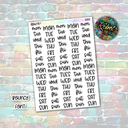 Week Day Abbreviated Stickers - Large - Bouncy Font