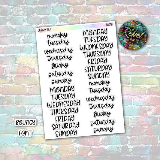 Week Day Stickers - Large - Bouncy Font