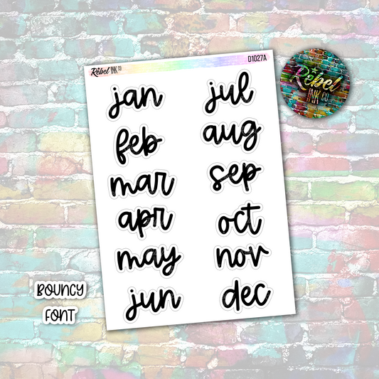 Month Abbreviated Stickers - Extra Large - Bouncy Font - A