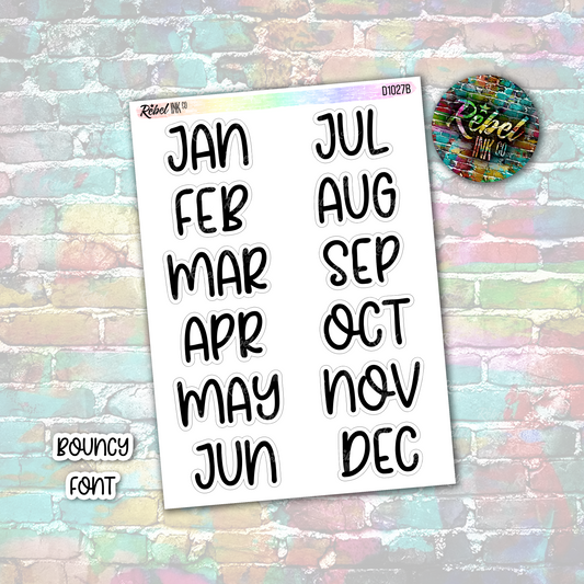 Month Abbreviated Stickers - Extra Large - Bouncy Font - B