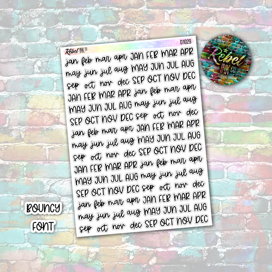 Month Abbreviated Stickers - Medium - Bouncy Font