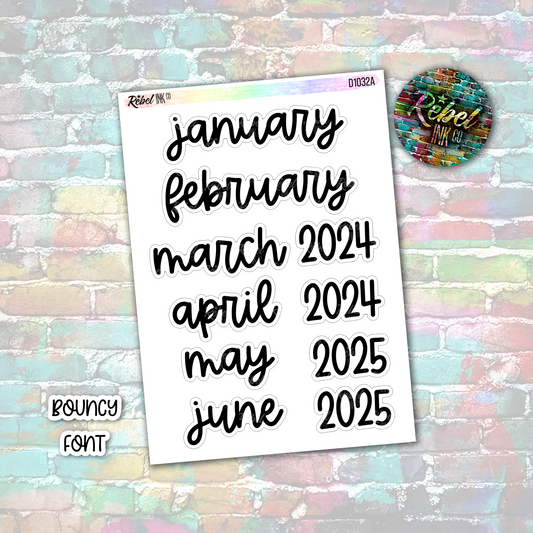 Month Stickers - Extra Large - Bouncy Font - A