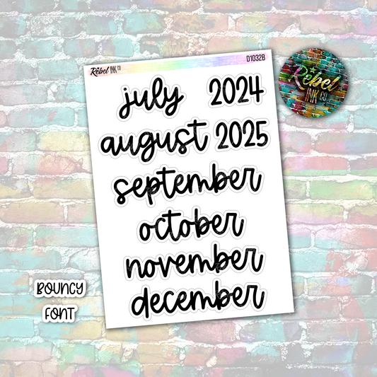 Month Stickers - Extra Large - Bouncy Font - B