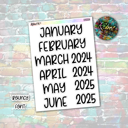 Month Stickers - Extra Large - Bouncy Font - C