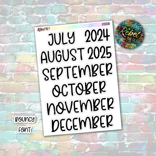 Month Stickers - Extra Large - Bouncy Font - D