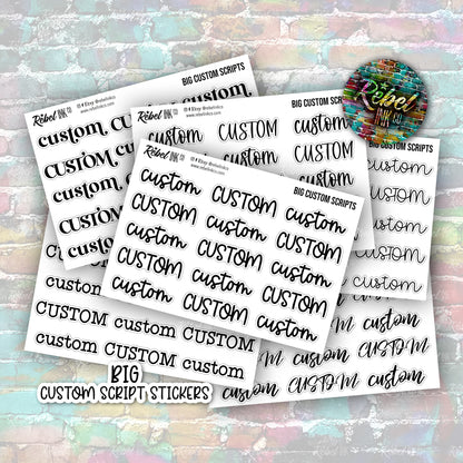 Custom Script Stickers - Big - White