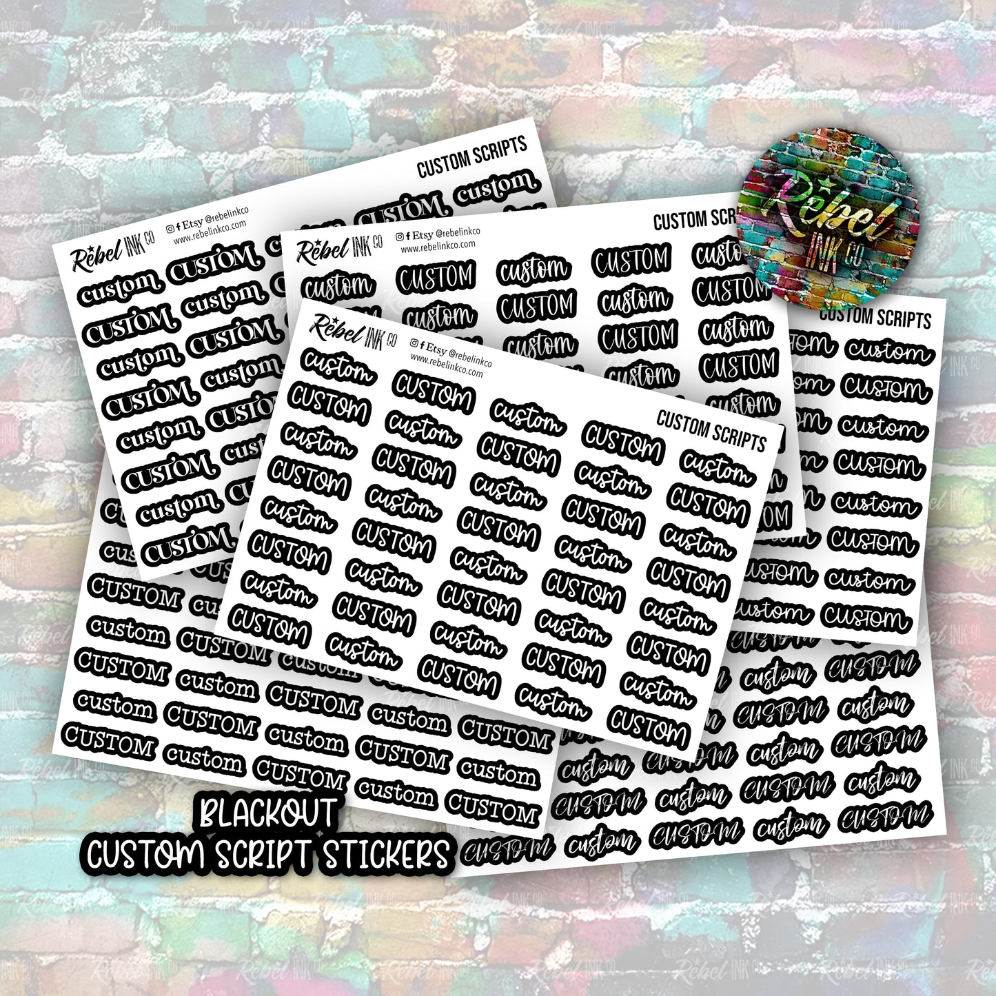 Custom Script Stickers - Regular - Black