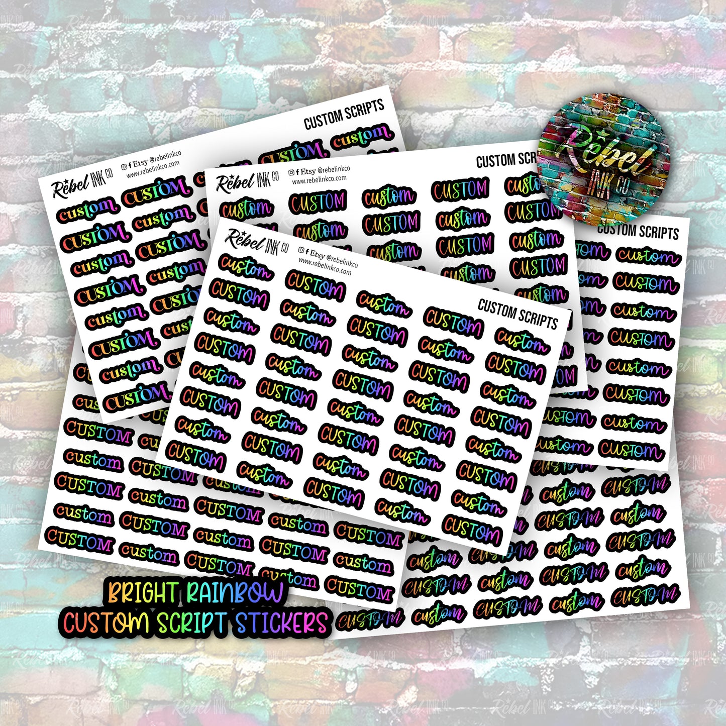 Custom Script Stickers - Regular - Bright Rainbow