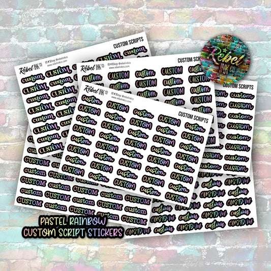 Custom Script Stickers - Regular - Pastel Rainbow