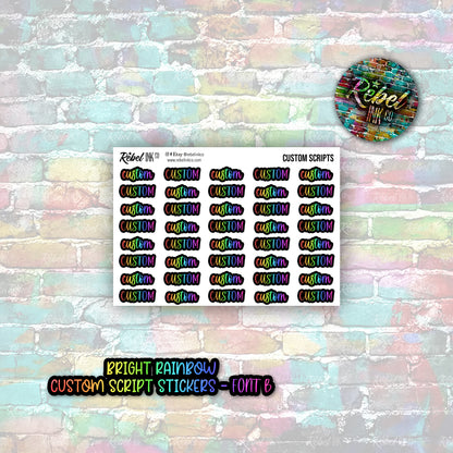 Custom Script Stickers - Regular - Bright Rainbow