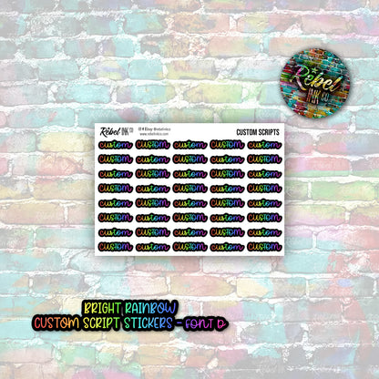 Custom Script Stickers - Regular - Bright Rainbow