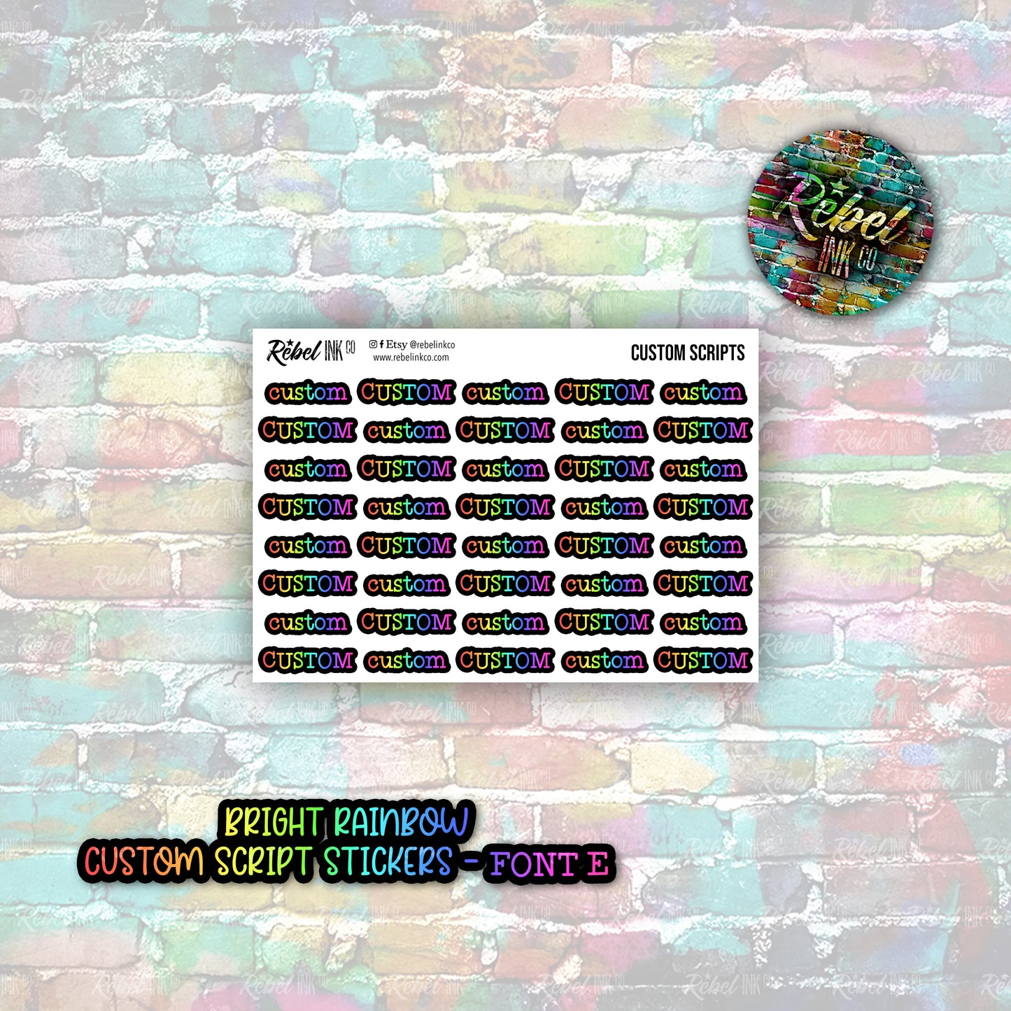 Custom Script Stickers - Regular - Bright Rainbow