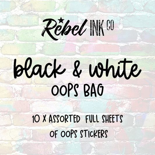 Black & White OOPS BAG! - 10 Random Planner Sticker Oops Sheets