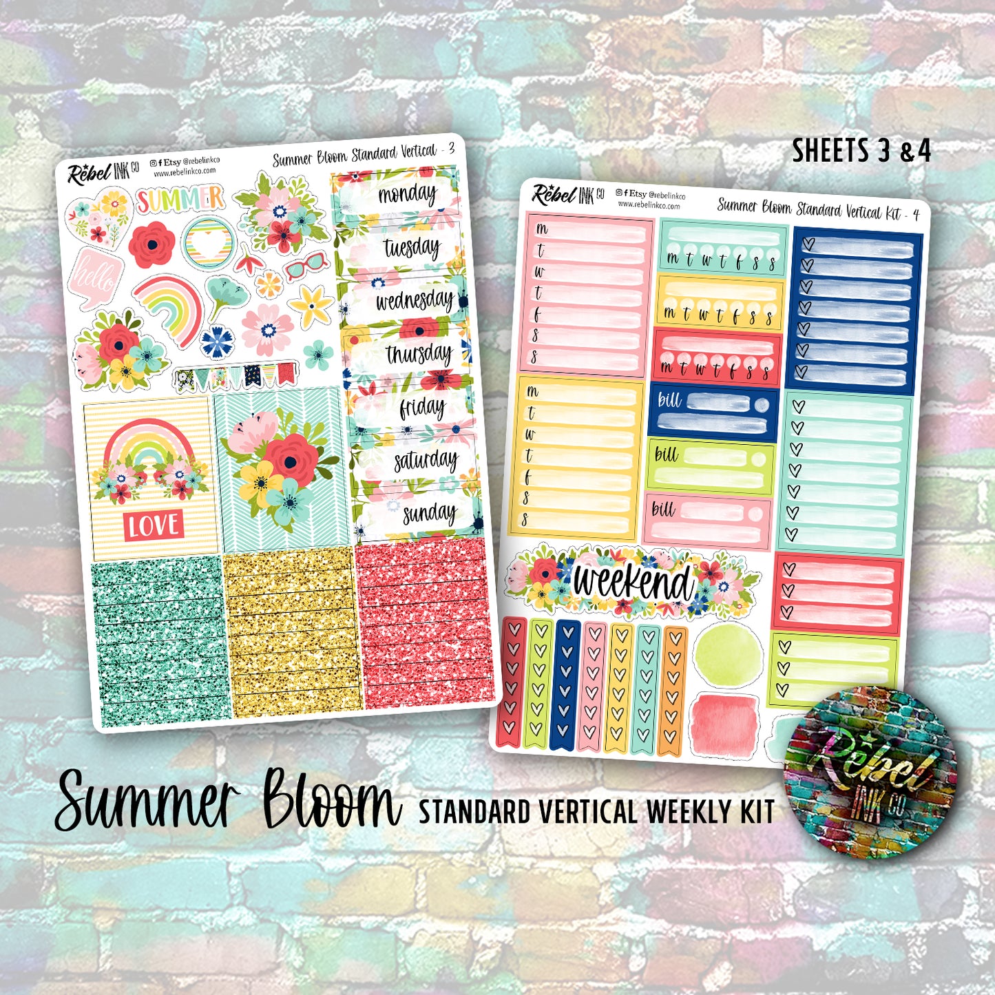 Summer Bloom - Standard Vertical Planner Sticker Kit