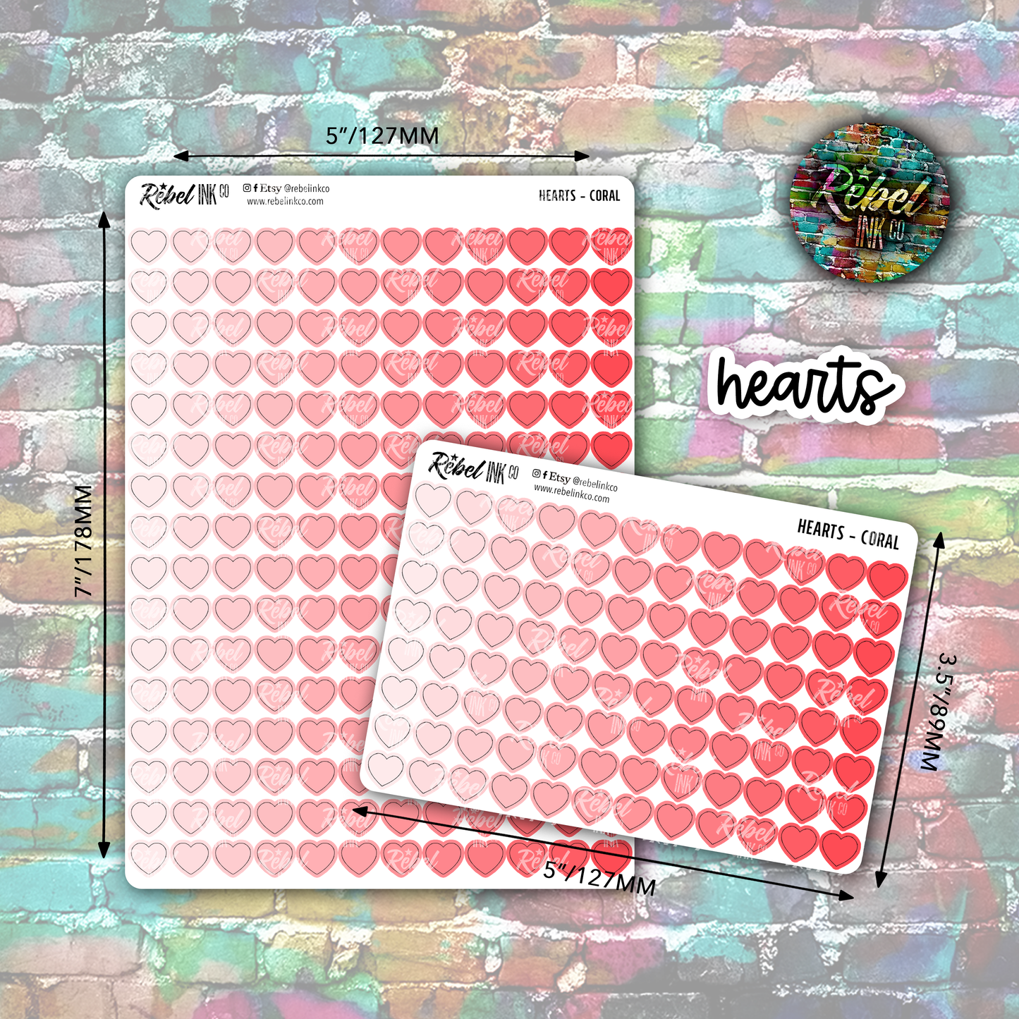 Heart Stickers - Coral Ombre