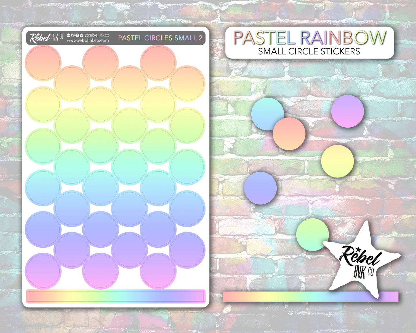 Solid Circle Stickers - Small - Pastel Rainbow