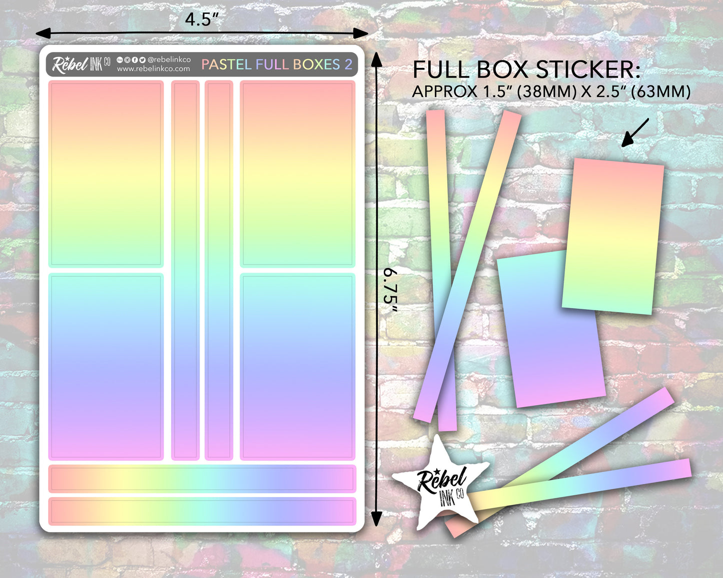 Solid Full Box Stickers - Pastel Rainbow