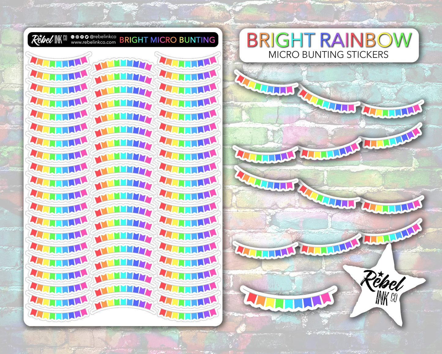 Micro Bunting Stickers - Bright Rainbow
